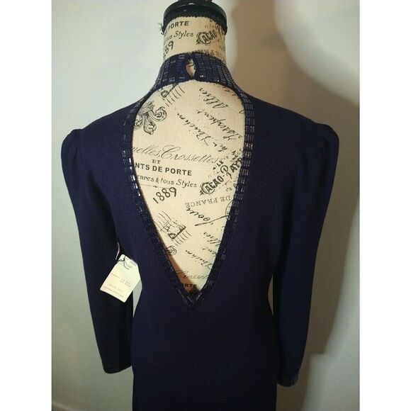 St John Wool & Linen Open Back Puff Sleeve  dress Purple Sz 4  Boho Vintage Y2k - Picture 6 of 15